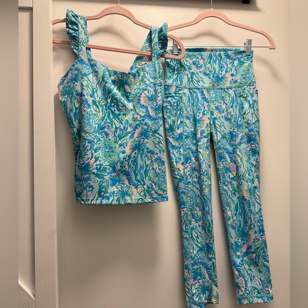 Lilly Pulitzer Aqua & Turquoise Floral Tank and Leggings Set